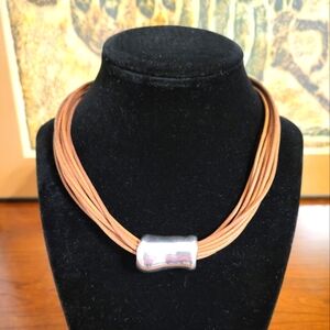 Necklace 925 Slide Chunky Pendant Multi Leather Strands Statement Piece 16"